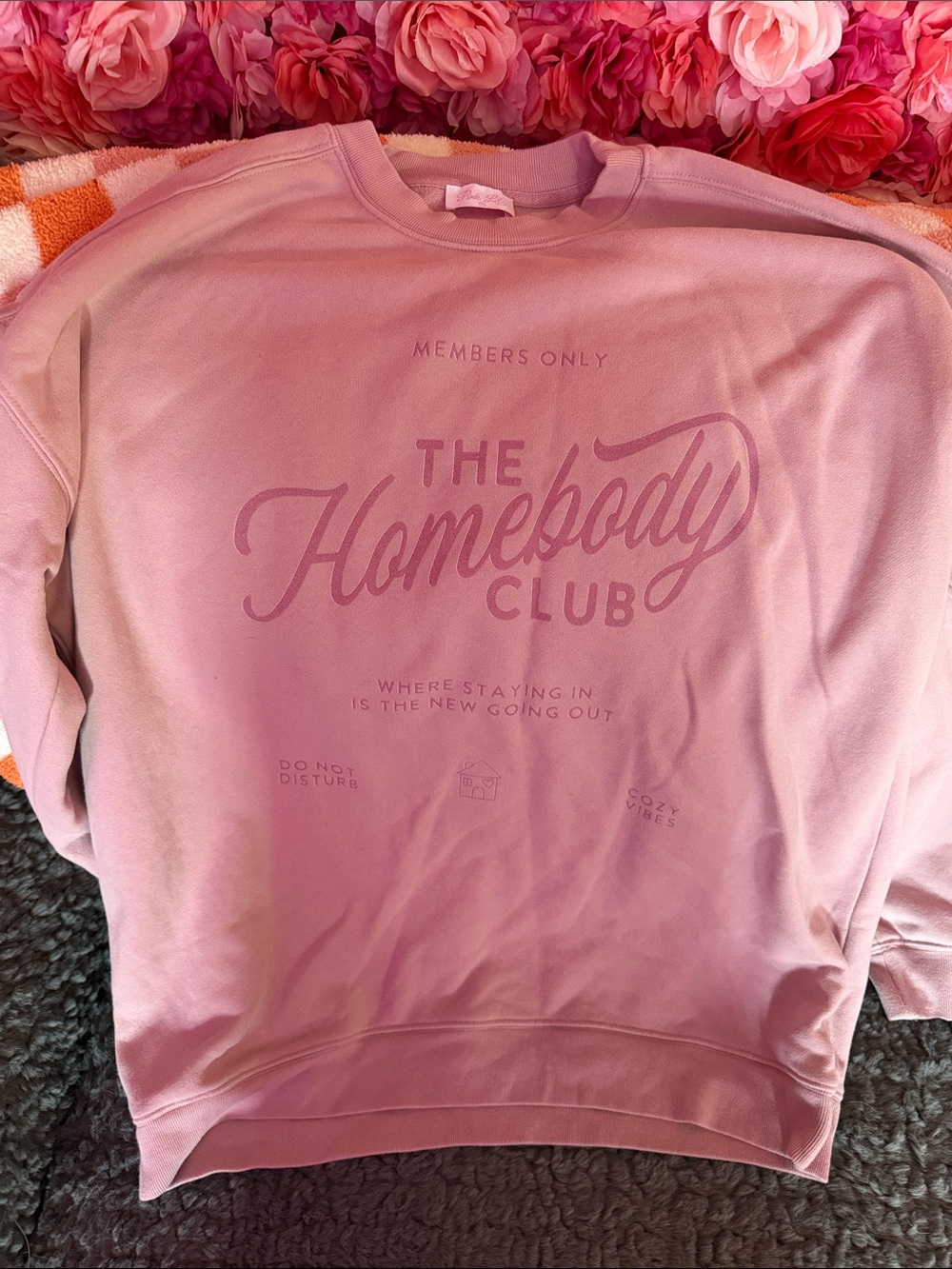 Pink Lily Soft Pink "The Homebody Club" Crewneck Sweatshirt
